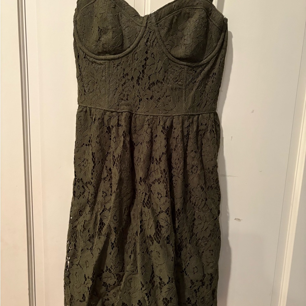 Abercrombie Olive Laced Mini Dress (stretchy back)